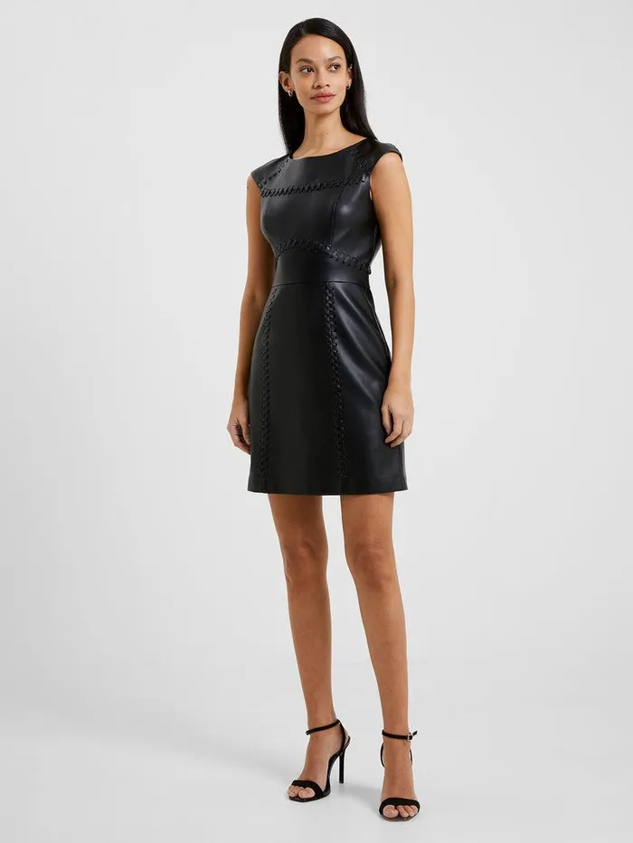 French Connection Dresses Woman Crolenda Pu Lace Up Cap Sleeve Mini Dress Blackout