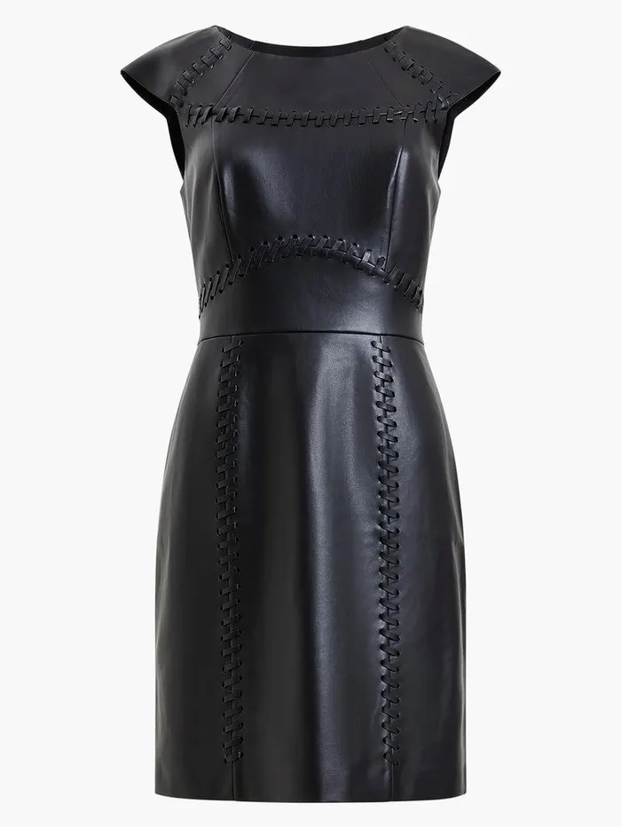 French Connection Dresses Woman Crolenda Pu Lace Up Cap Sleeve Mini Dress Blackout