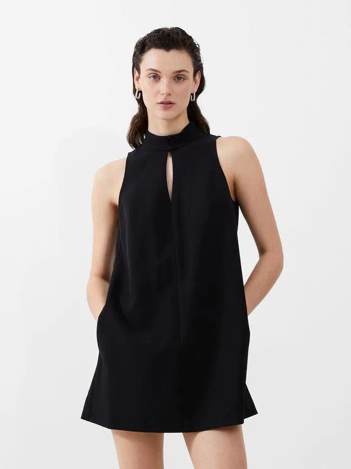 French Connection Dresses Woman Echo Sleeveless Keyhole Mini Dress Blackout