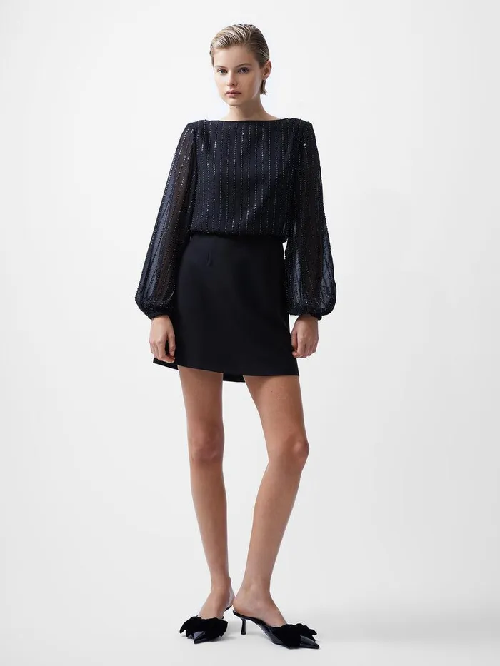 French Connection Dresses Woman Effy Sequin Slash Neck Long Sleeve Dress Blackout Multi