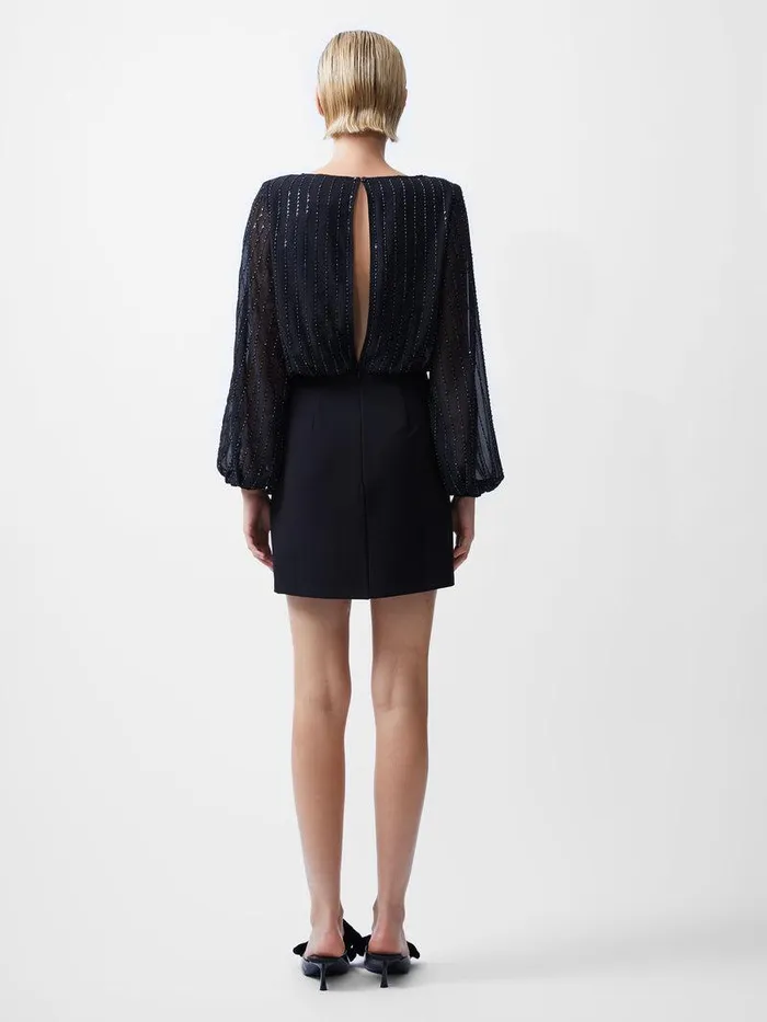 French Connection Dresses Woman Effy Sequin Slash Neck Long Sleeve Dress Blackout Multi
