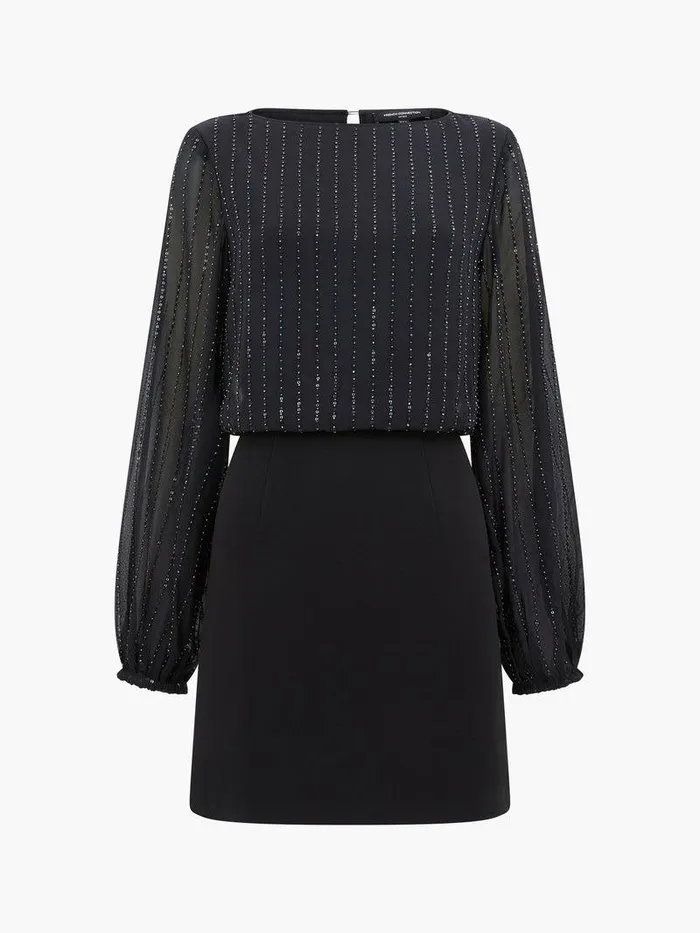French Connection Dresses Woman Effy Sequin Slash Neck Long Sleeve Dress Blackout Multi