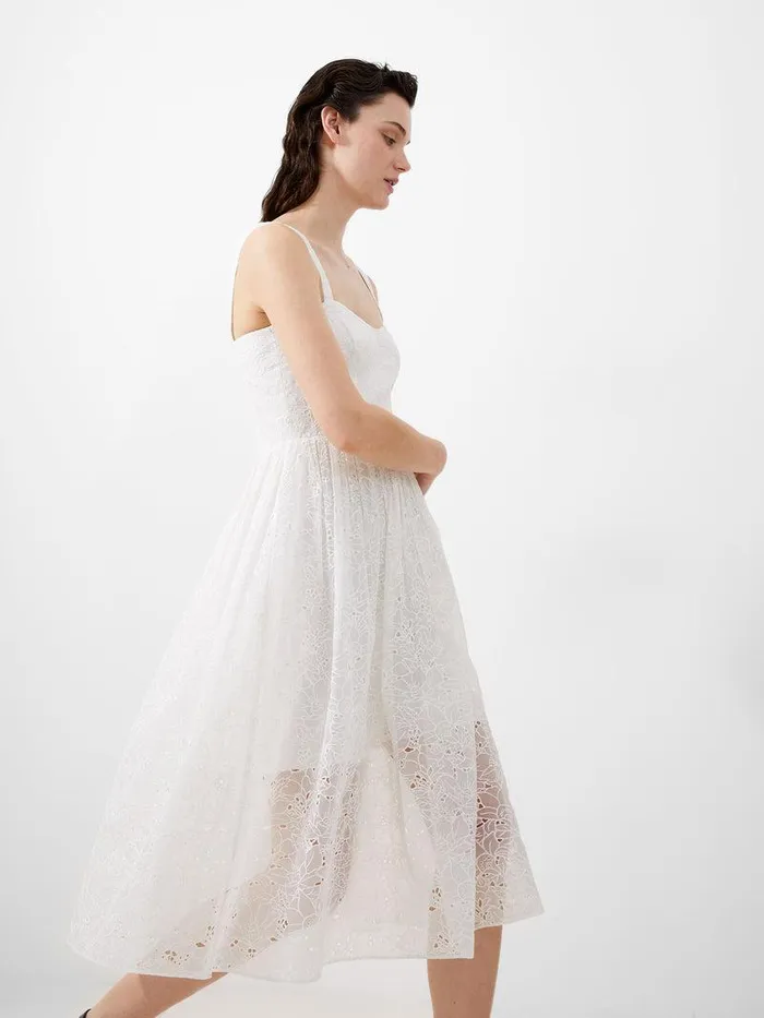 French Connection Dresses Woman Embroidered Lace Strappy Dress Summer White