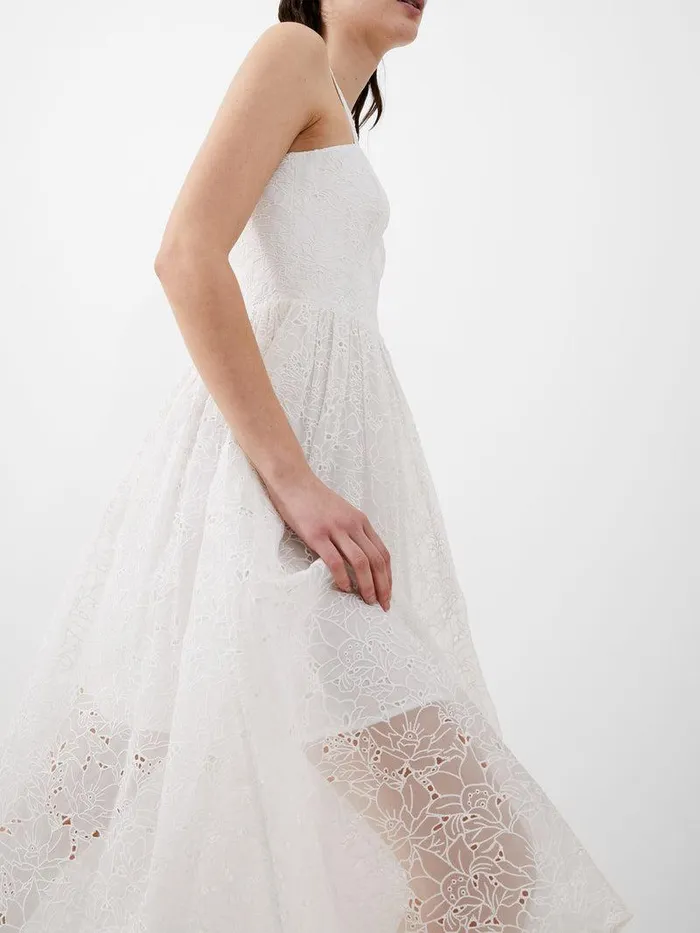 French Connection Dresses Woman Embroidered Lace Strappy Dress Summer White