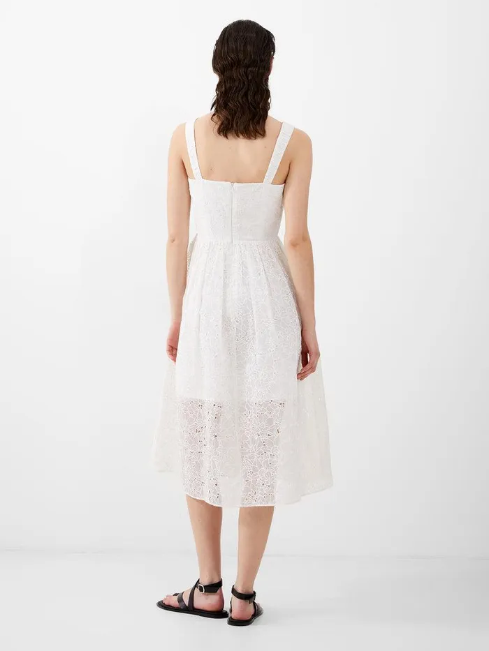 French Connection Dresses Woman Embroidered Lace Strappy Dress Summer White