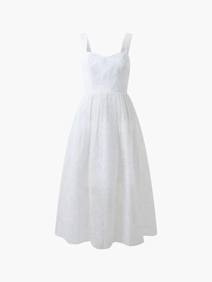 French Connection Dresses Woman Embroidered Lace Strappy Dress Summer White