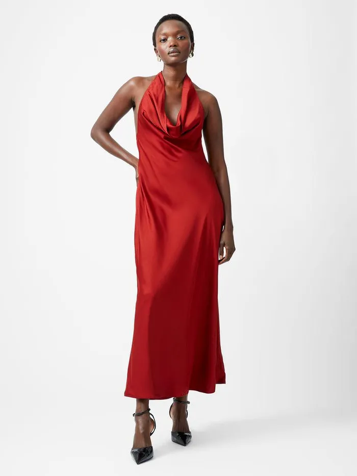 French Connection Dresses Woman Ennis Eco Satin Halterneck Midi Dress Wine