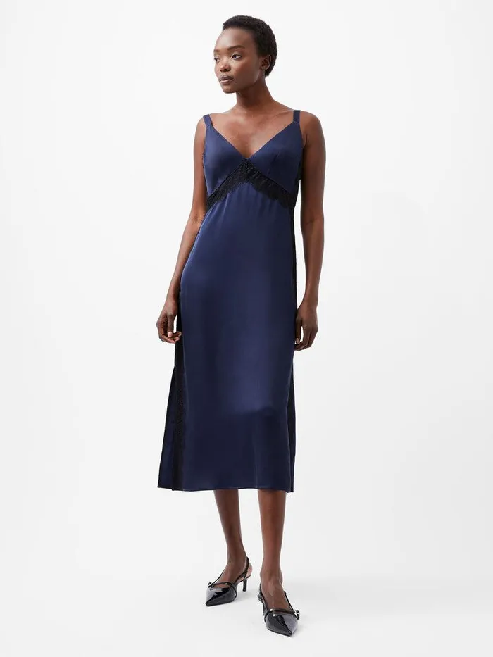 French Connection Dresses Woman Ennis Eco Satin Lace Dress Marineblack