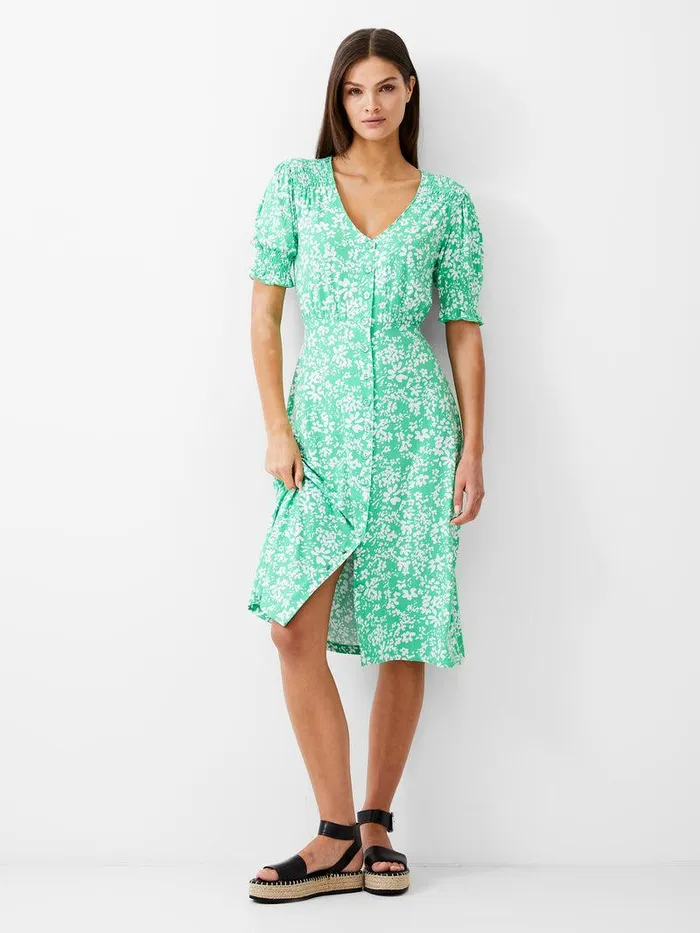 French Connection Dresses Woman Florale ButtonThrough Midi Dress Poise Greenwhite