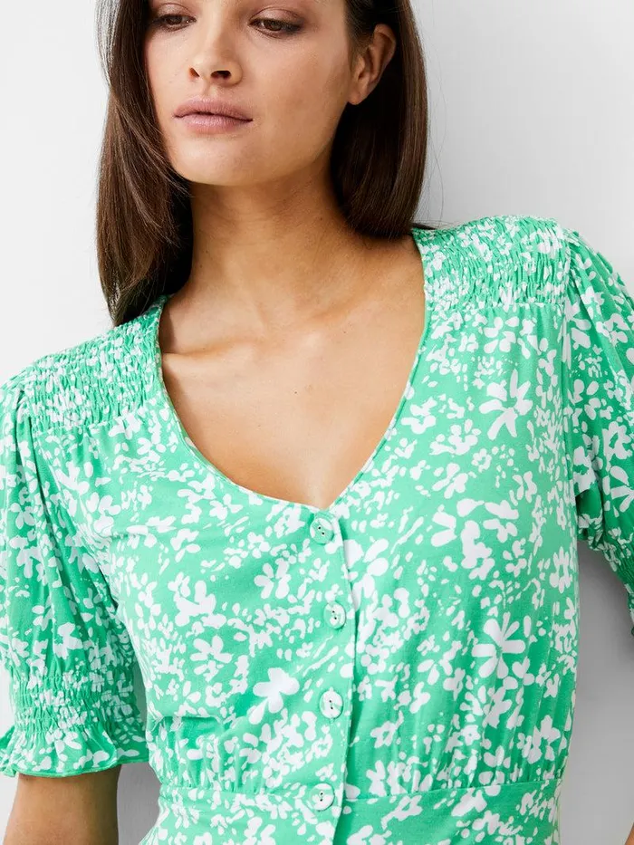 French Connection Dresses Woman Florale ButtonThrough Midi Dress Poise Greenwhite