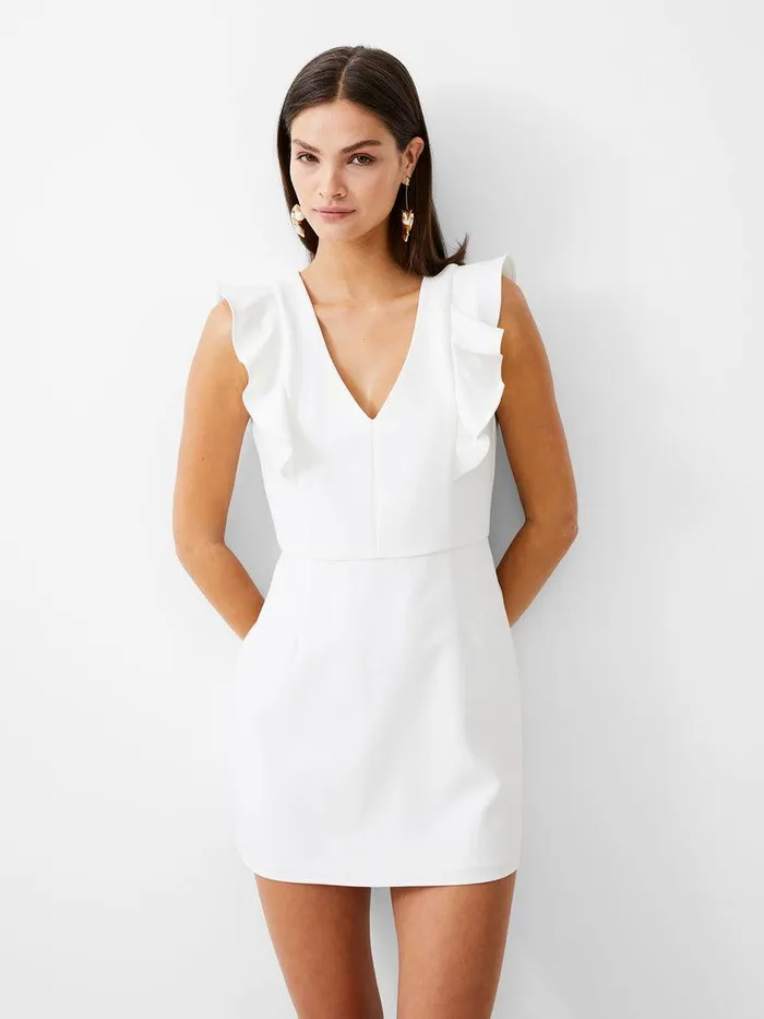 French Connection Dresses Woman Frill Vee Tailored Mini Dress Summer White