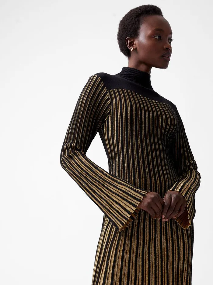 French Connection Dresses Woman Journee Mari Lurex Long Sleeve Dress Blackout