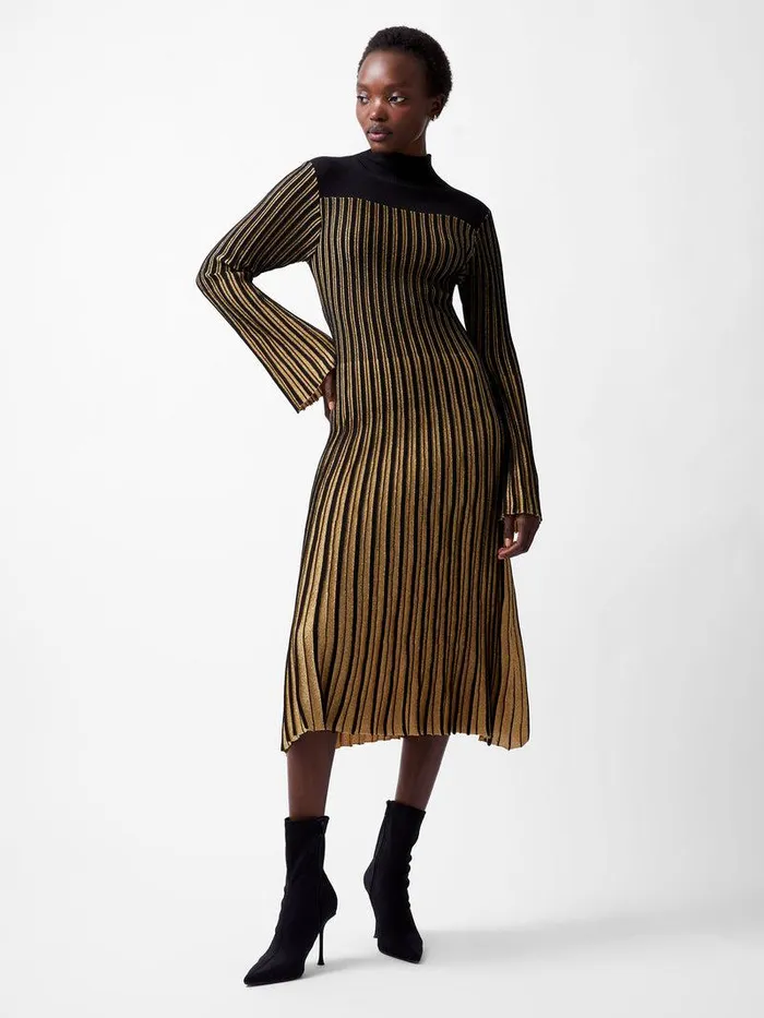 French Connection Dresses Woman Journee Mari Lurex Long Sleeve Dress Blackout
