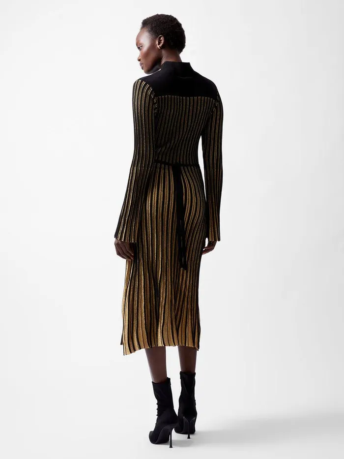 French Connection Dresses Woman Journee Mari Lurex Long Sleeve Dress Blackout