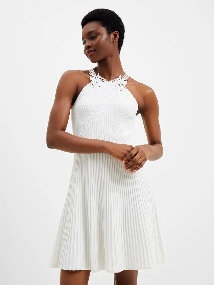 French Connection Dresses Woman Mari Knit Lace Mix Dress Linen White