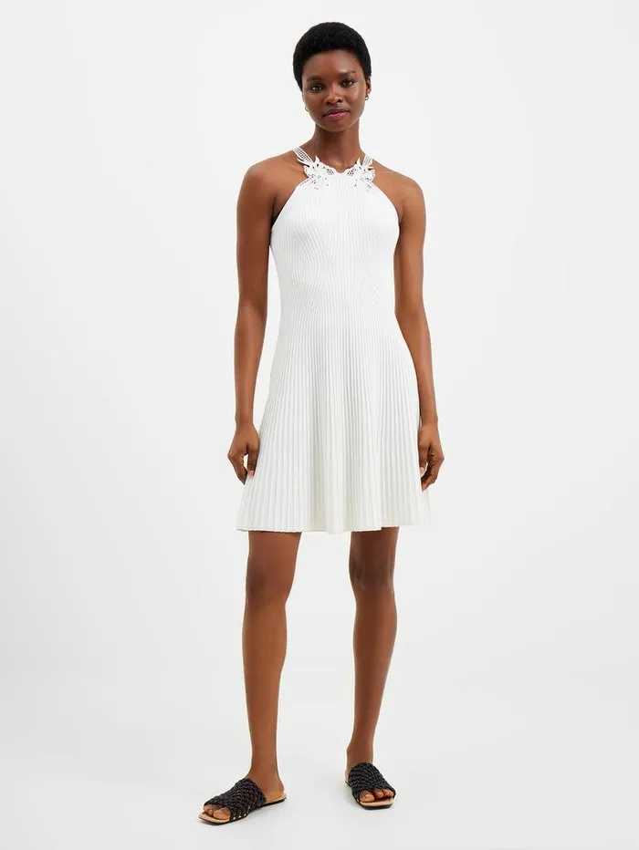 French Connection Dresses Woman Mari Knit Lace Mix Dress Linen White