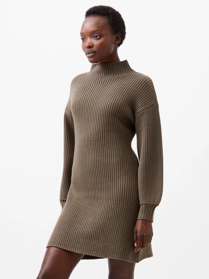 French Connection Dresses Woman Myla Babysoft Mini Dress Tarmac Khaki