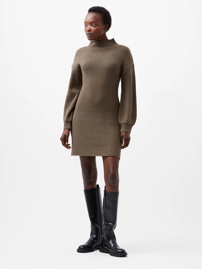 French Connection Dresses Woman Myla Babysoft Mini Dress Tarmac Khaki
