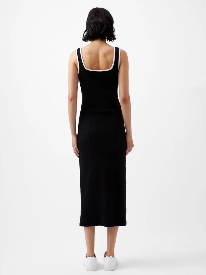 French Connection Dresses Woman Rassia Rib Contrast Square Neck Midi Dress Blackporcelain Crea
