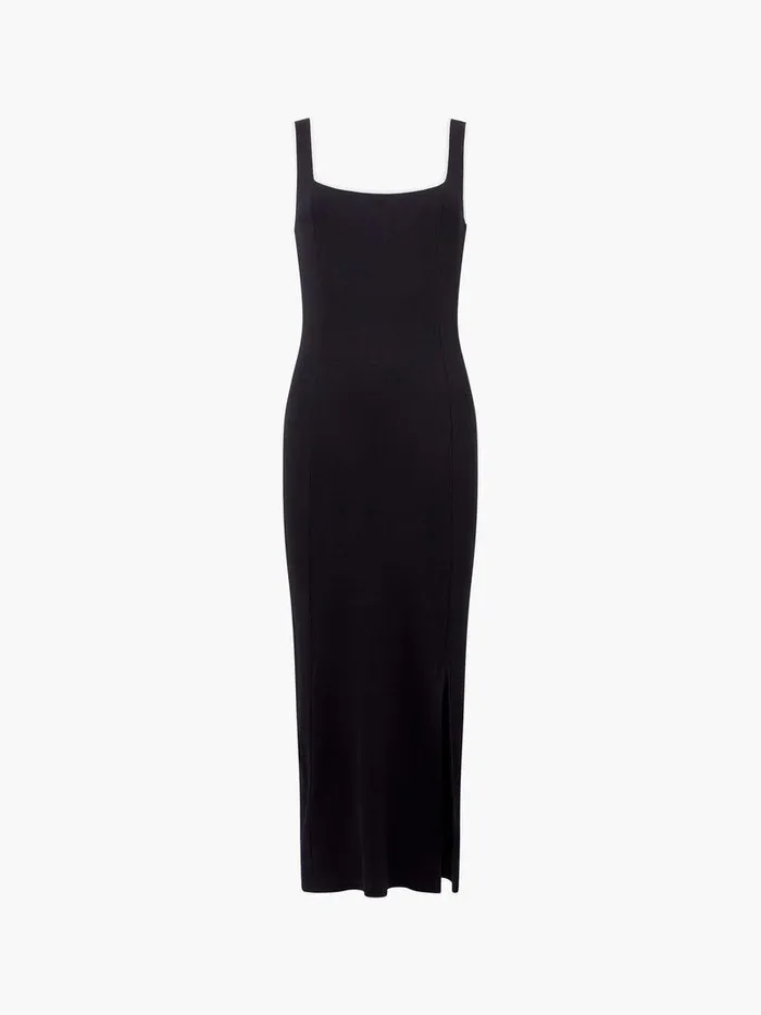 French Connection Dresses Woman Rassia Rib Contrast Square Neck Midi Dress Blackporcelain Crea
