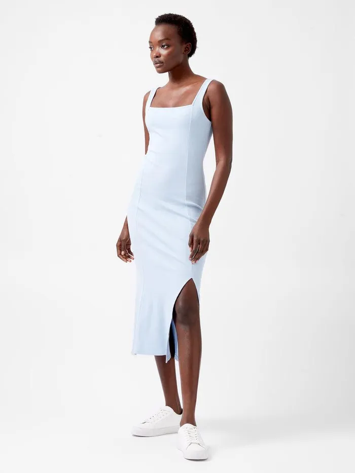 French Connection Dresses Woman Rassia Rib Square Neck Midi Dress Cashmere Blue