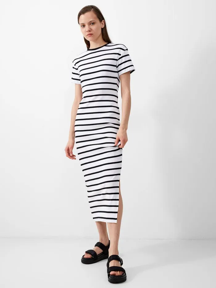 French Connection Dresses Woman Rassia Stripe Midi Dress Blackwhite