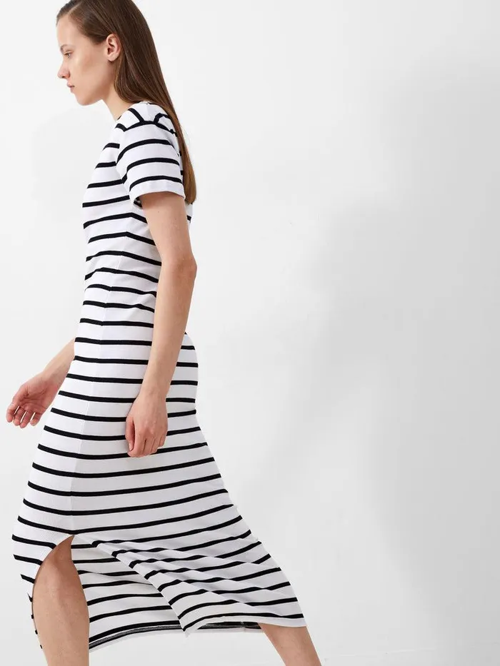 French Connection Dresses Woman Rassia Stripe Midi Dress Blackwhite