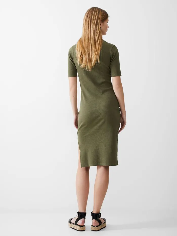 French Connection Dresses Woman Rib Turtle Neck Dress Khaki
