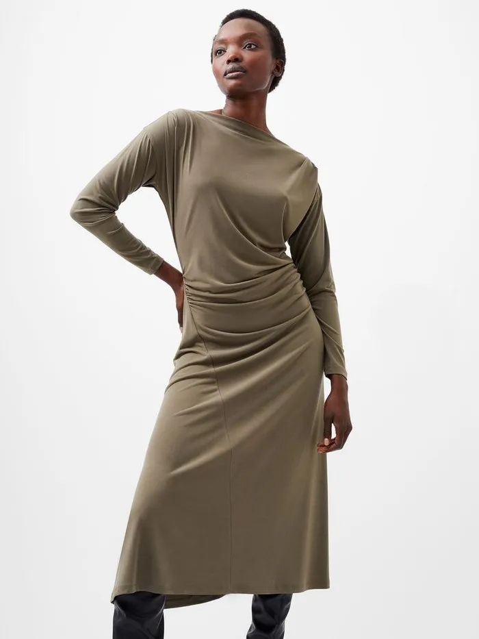 French Connection Dresses Woman Samira Jersey Dress Tarmac Khaki