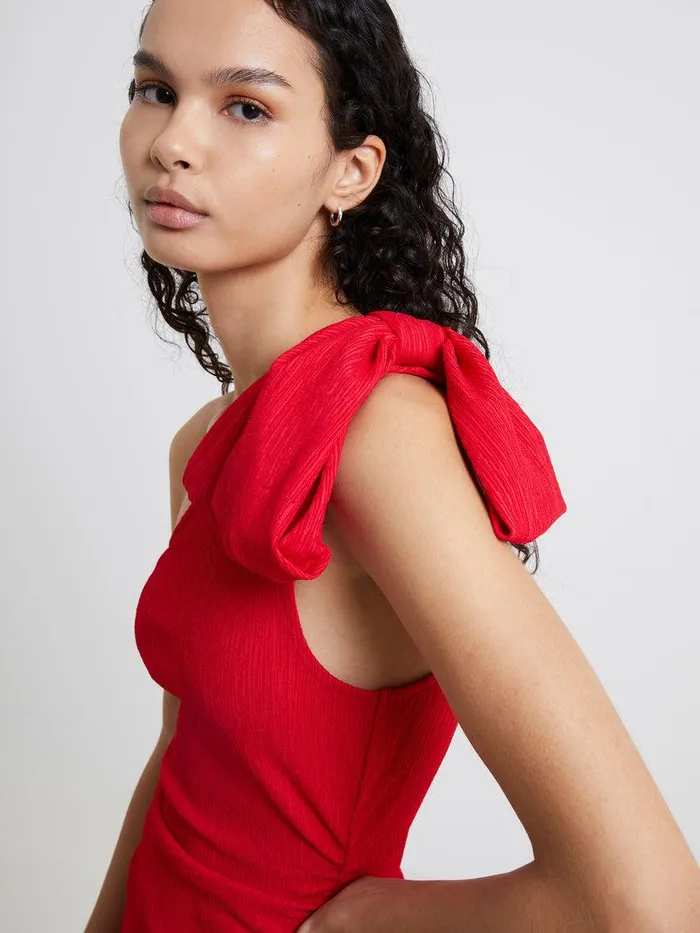 French Connection Dresses Woman Sonya Ribbed Bow One Shoulder Dress Lollipop Red