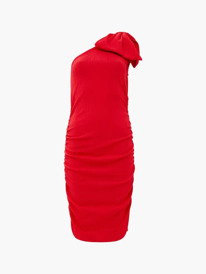 French Connection Dresses Woman Sonya Ribbed Bow One Shoulder Dress Lollipop Red