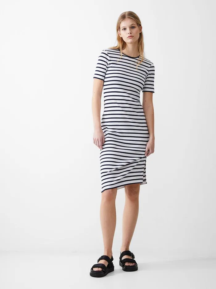 French Connection Dresses Woman Stripe Rib Dress Dk Navywhite