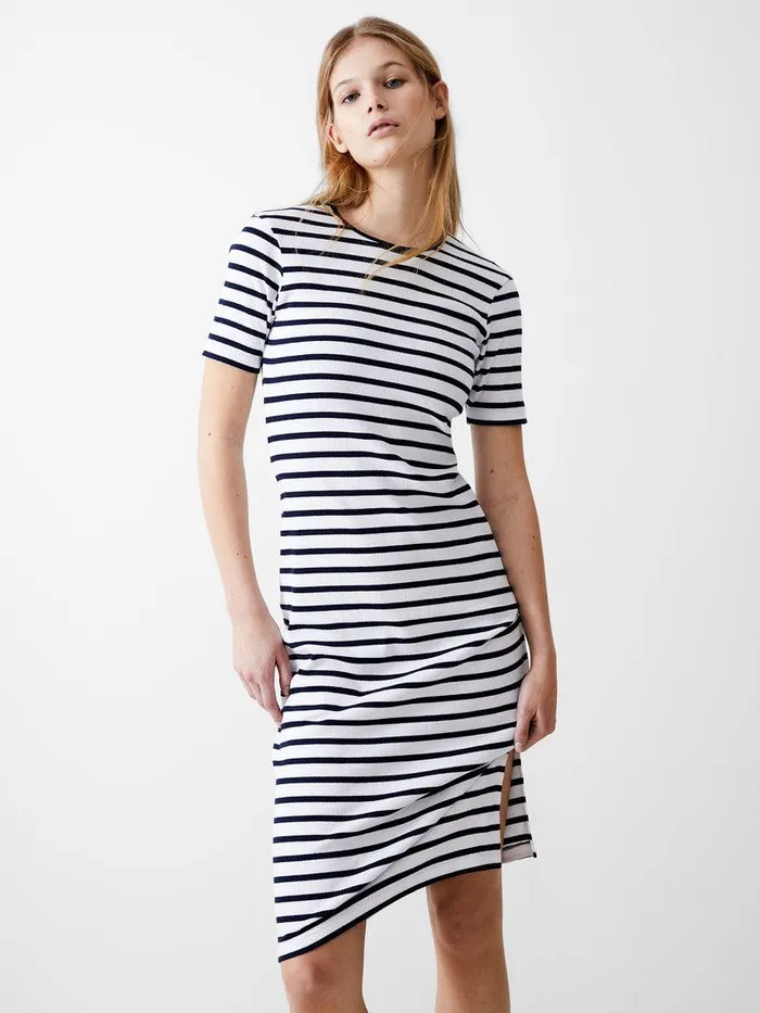 French Connection Dresses Woman Stripe Rib Dress Dk Navywhite