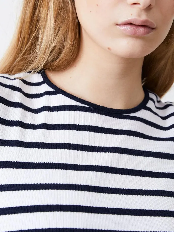French Connection Dresses Woman Stripe Rib Dress Dk Navywhite