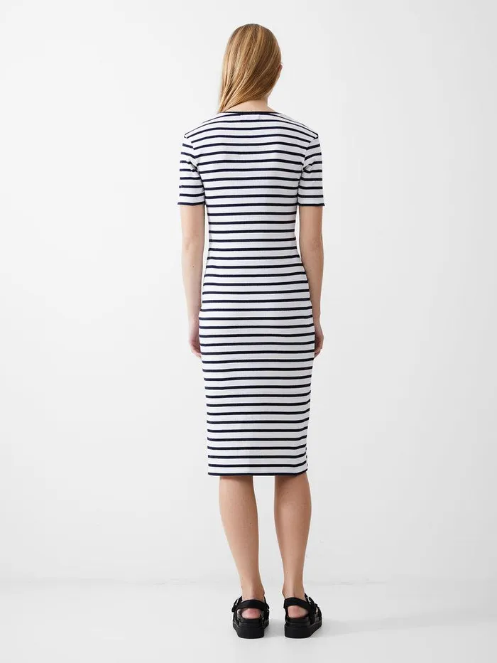 French Connection Dresses Woman Stripe Rib Dress Dk Navywhite