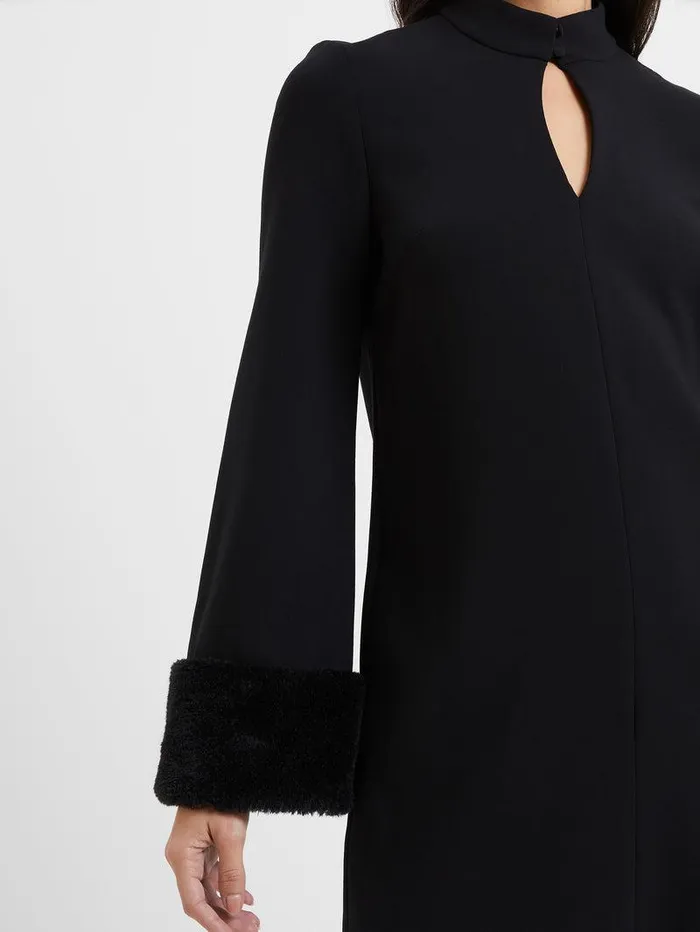 French Connection Dresses Woman Whisper Ruth Faux Fur Trim Mini Dress Blackout