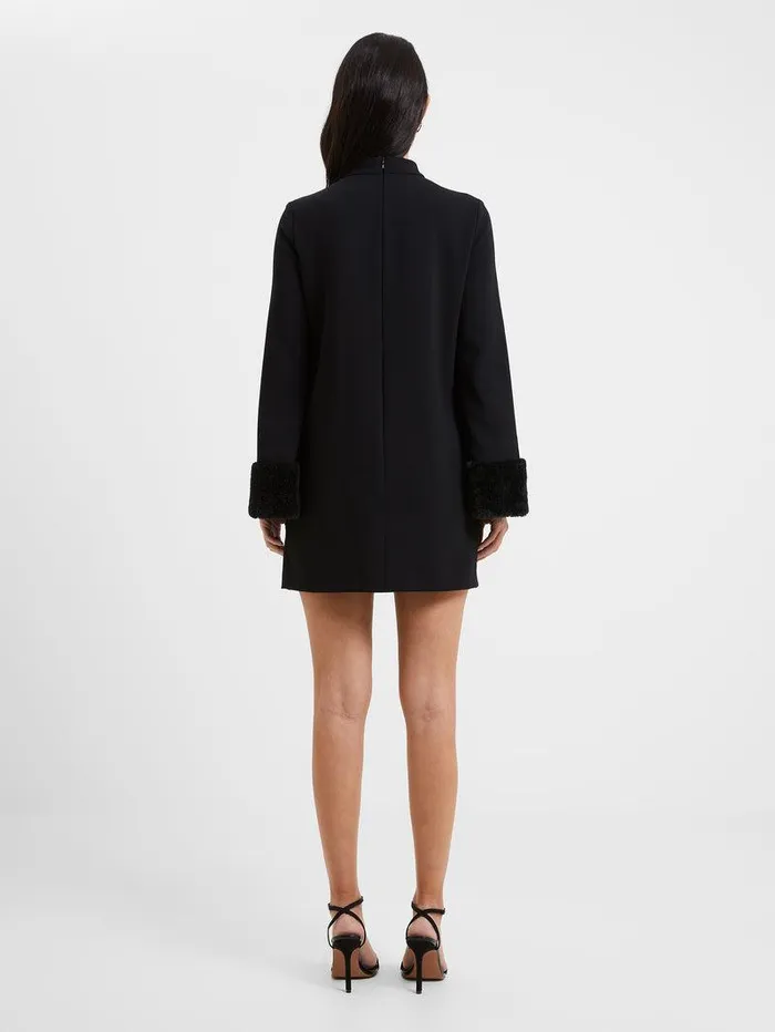 French Connection Dresses Woman Whisper Ruth Faux Fur Trim Mini Dress Blackout