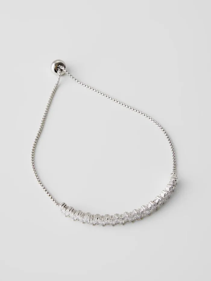 French Connection Jewellery Woman Delicate Rectangular Diamante Bracelet Silverdiamante