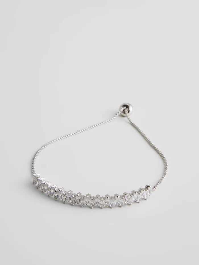 French Connection Jewellery Woman Delicate Rectangular Diamante Bracelet Silverdiamante
