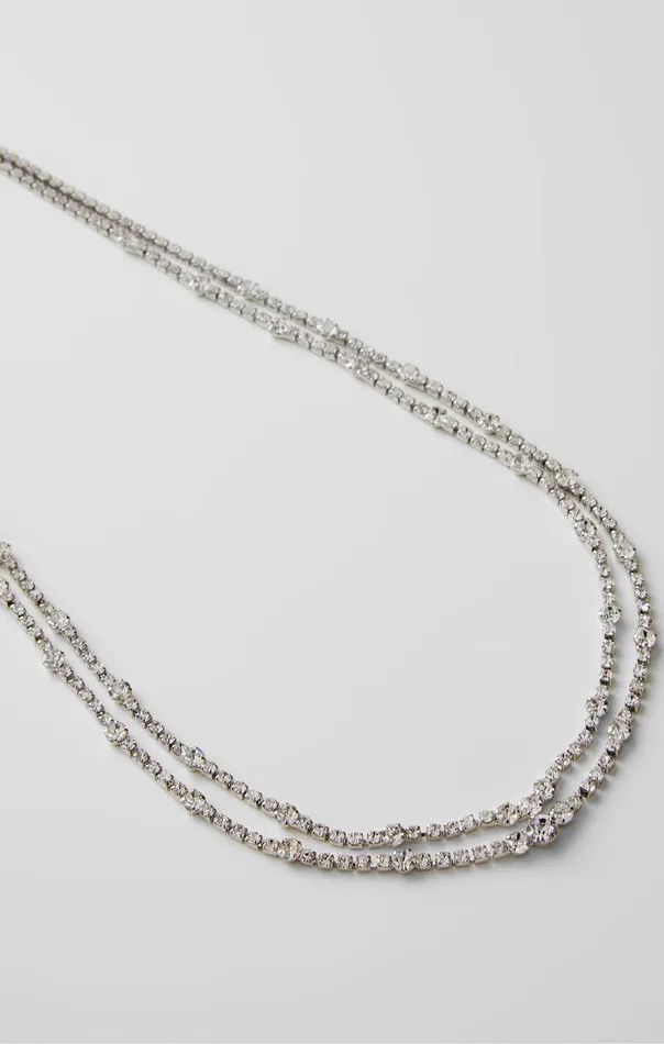 French Connection Jewellery Woman Double Row Diamante Necklace Silverdiamante