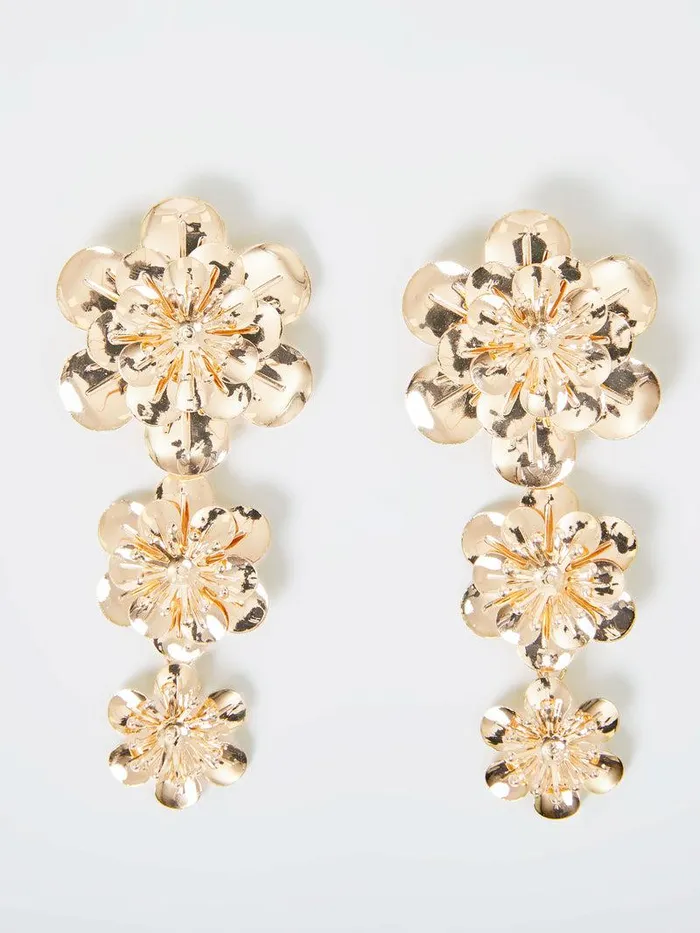 French Connection Jewellery Woman Triple Flower Drop Earrings Gold