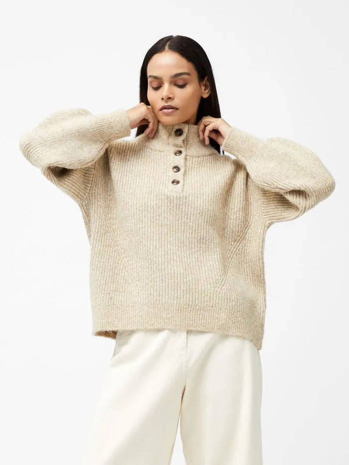 French Connection Jumpers and Cardigans Woman 14 Button Drop Shoulder Jumper Lgt Camel Mel