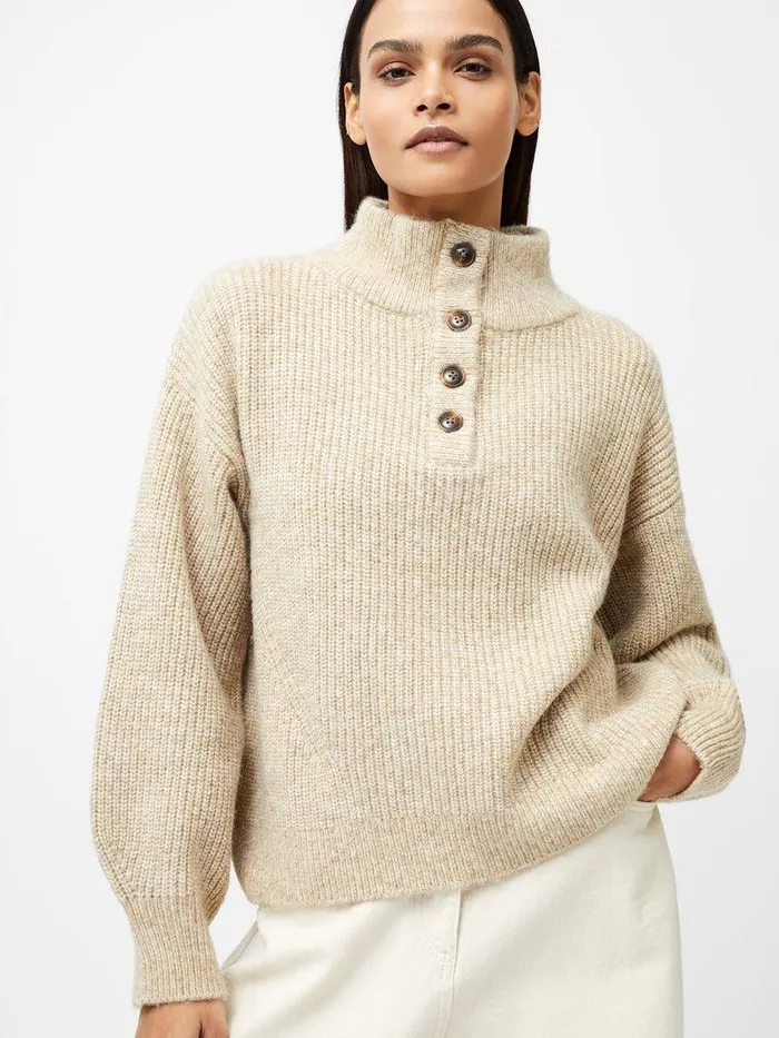 French Connection Jumpers and Cardigans Woman 14 Button Drop Shoulder Jumper Lgt Camel Mel