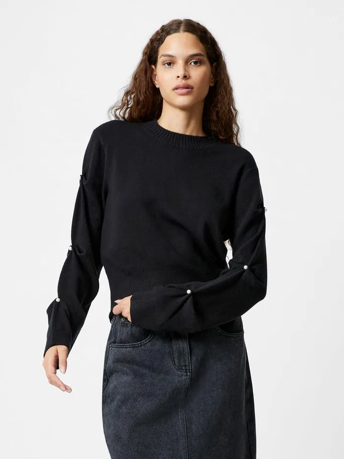 French Connection Jumpers and Cardigans Woman Babysoft Faux Pearl Sleeve Crew Neck Jumper Blackout French Connection Jumpers and Cardigans Woman Babysoft Faux Pearl Sleeve Crew Neck Jumper Blackout