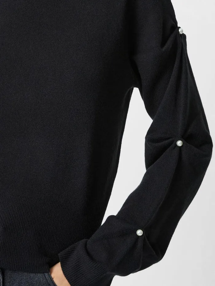 French Connection Jumpers and Cardigans Woman Babysoft Faux Pearl Sleeve Crew Neck Jumper Blackout