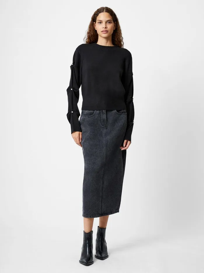 French Connection Jumpers and Cardigans Woman Babysoft Faux Pearl Sleeve Crew Neck Jumper Blackout