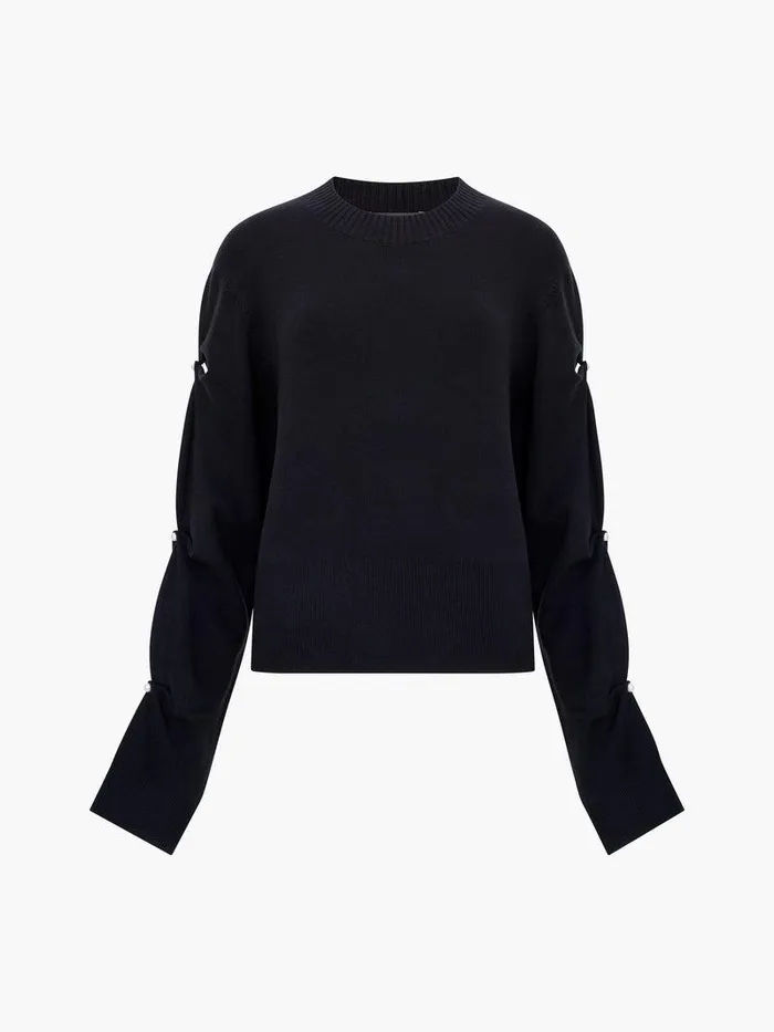 French Connection Jumpers and Cardigans Woman Babysoft Faux Pearl Sleeve Crew Neck Jumper Blackout