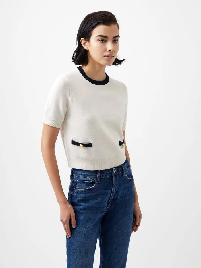 French Connection Jumpers and Cardigans Woman Babysoft Short Sleeve Top Classic Creammarine French Connection Jumpers and Cardigans Woman Babysoft Short Sleeve Top Classic Creammarine