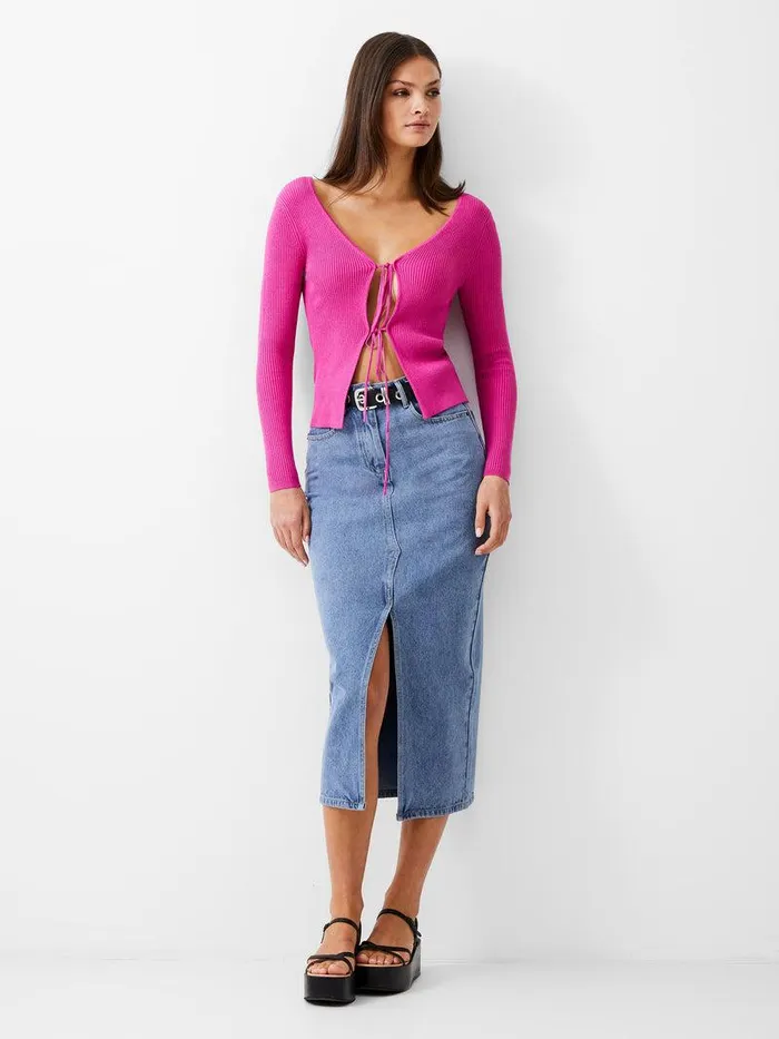 French Connection Jumpers and Cardigans Woman Double Tie Rib Cardigan Wild Rosa
