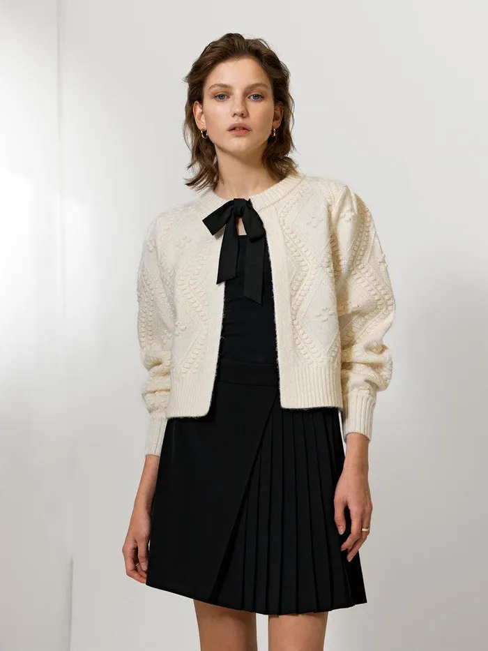 French Connection Jumpers and Cardigans Woman Kitty Recycled Bobble Bow Cardigan Winter White French Connection Jumpers and Cardigans Woman Kitty Recycled Bobble Bow Cardigan Winter White